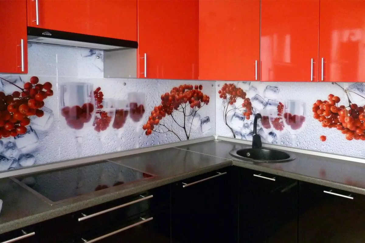 Glas Schürzen mit Fotodruck für die Küche (46 Fotos): Küchenschürzen von gehärtetem Glas mit Orchideen, Kaffee und anderen Entwurfsmöglichkeiten 21202_43