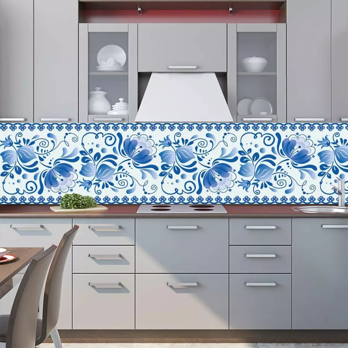 Zástery pre kuchyne z MDF (65 fotografií): stenové kuchynské panely s vzorom a fotografovaním tlač, dokončovacie možnosti pre dlaždice a drevo 21205_34