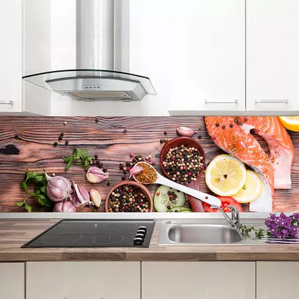 Фартухи для кухні з МДФ (65 фото): стінові кухонні панелі з малюнком і фотодруком, варіанти обробки під плитку і дерево 21205_39