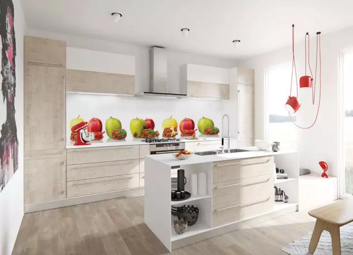 Priekšauti virtuvēm no MDF (65 fotogrāfijas): sienas virtuves paneļi ar modeli un fotoattēlu drukāšanu, apdares iespējas flīžu un koka 21205_52