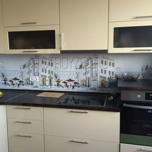 Kuzhens për kuzhina nga MDF (65 foto): Panelet e kuzhinës mur me një model dhe printim photo, opsionet e përfundimit për tjegull dhe dru 21205_7