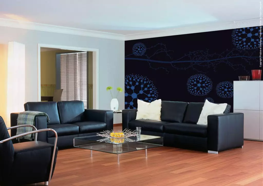 Fondo de pantalla de diseño para el pasillo (139 fotos): Opciones de diseño de papel tapiz en el interior de la sala de estar. ¿Cómo golpearlos bellamente? Fondo de pantalla gris y azul con Vensels y otras opciones. 21219_61