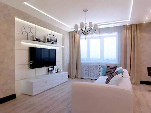 تصاویر پس زمینه نور در سالن (41 عکس): اتاق نشیمن طراحی داخلی با تصویر زمینه و کف در رنگ های روشن در آپارتمان و خانه. گزینه های جالب 21222_13
