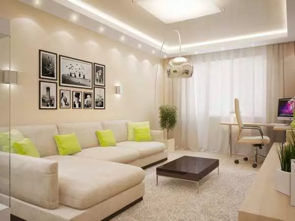تصاویر پس زمینه نور در سالن (41 عکس): اتاق نشیمن طراحی داخلی با تصویر زمینه و کف در رنگ های روشن در آپارتمان و خانه. گزینه های جالب 21222_38