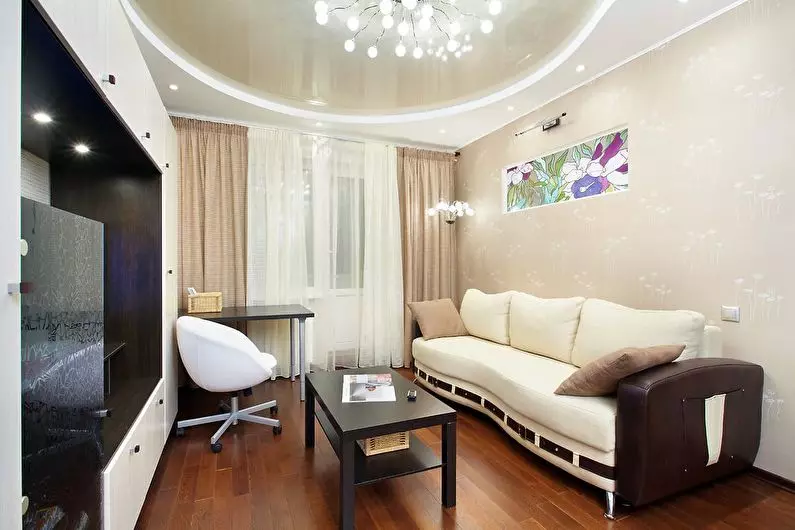 تصاویر پس زمینه نور در سالن (41 عکس): اتاق نشیمن طراحی داخلی با تصویر زمینه و کف در رنگ های روشن در آپارتمان و خانه. گزینه های جالب 21222_6