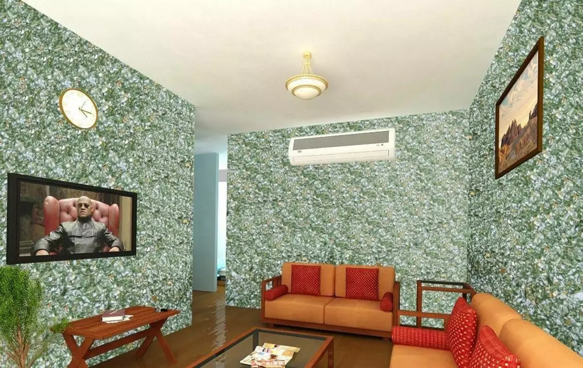 Wallpaper untuk apartmen di apartmen (78 foto): Wallpaper yang indah di dinding dewan 18 meter persegi. M, pilihan reka bentuk dalaman dengan kertas dinding 3D 2021. Bagaimana untuk memilih kertas dinding untuk ruang tamu kecil di Khrushchev? 21223_18