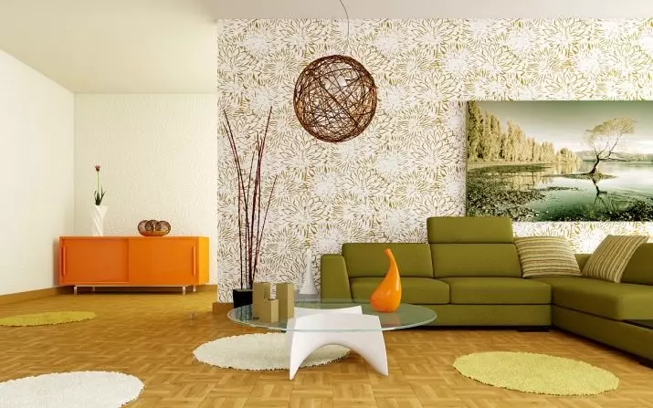 Wallpaper untuk apartmen di apartmen (78 foto): Wallpaper yang indah di dinding dewan 18 meter persegi. M, pilihan reka bentuk dalaman dengan kertas dinding 3D 2021. Bagaimana untuk memilih kertas dinding untuk ruang tamu kecil di Khrushchev? 21223_70