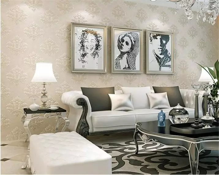 Tapetai salėje (162 nuotraukos): gražus tapetai ant sienos į kambarį 2021, Provanso stiliaus parinkčių apžvalga, pasirinkite tamsiai, pilka ir kita tapetų spalvų 21224_111
