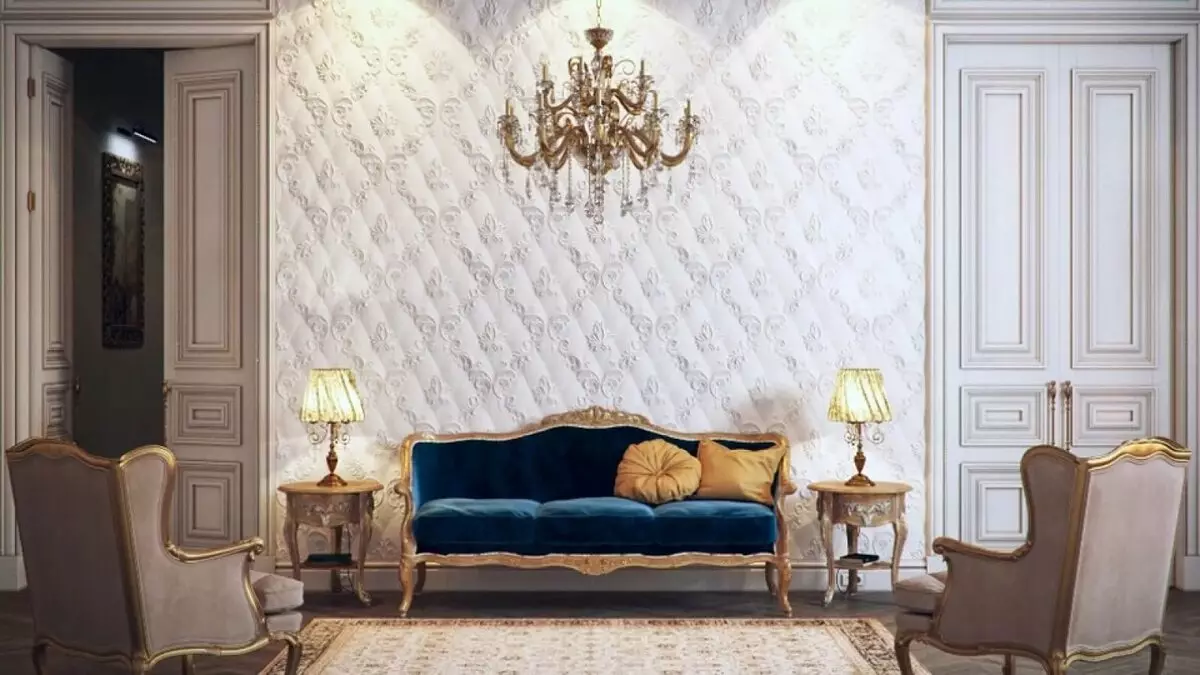 Wallpaper in the Hall (162 fotos): Hermoso fondo de pantalla en la pared en la sala de estar 2021, Descrición xeral das opcións de estilo Provence, escoller cores escuras, grises e outras cores de fondo 21224_133