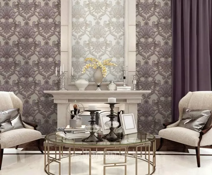 Wallpaper in the Hall (162 fotos): Hermoso fondo de pantalla en la pared en la sala de estar 2021, Descrición xeral das opcións de estilo Provence, escoller cores escuras, grises e outras cores de fondo 21224_160