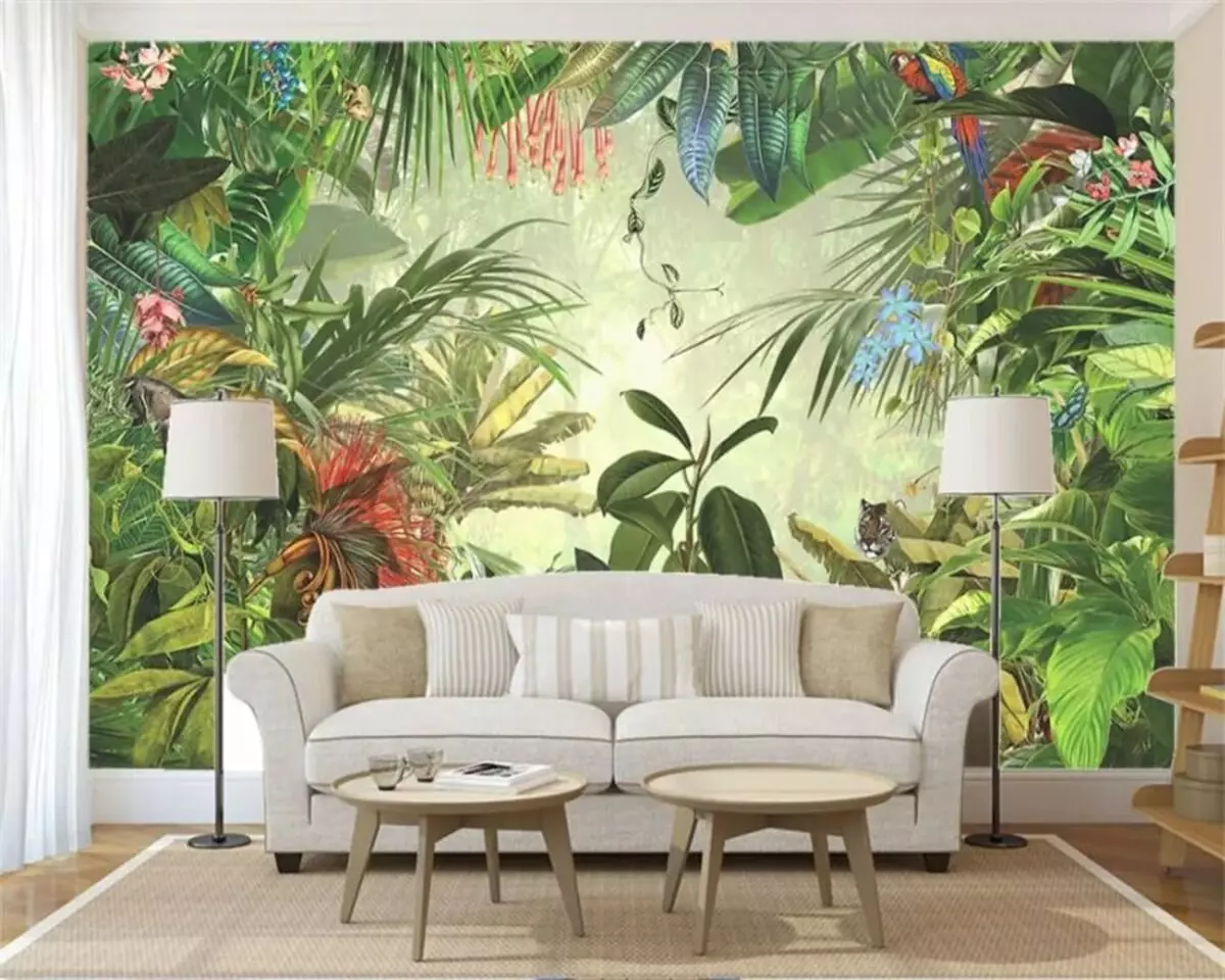 Tapetai salėje (162 nuotraukos): gražus tapetai ant sienos į kambarį 2021, Provanso stiliaus parinkčių apžvalga, pasirinkite tamsiai, pilka ir kita tapetų spalvų 21224_23