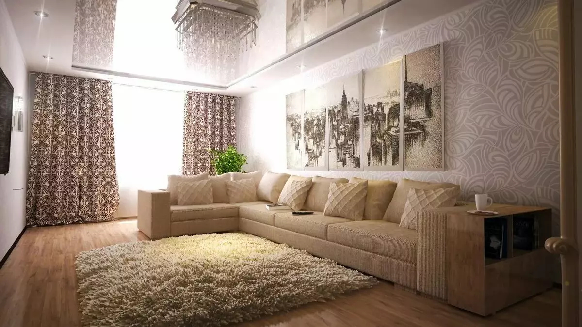 Wallpaper sa hall (162 mga larawan): Magagandang wallpaper sa pader sa living room 2021, Pangkalahatang-ideya ng mga pagpipilian sa estilo ng Provence, pumili ng madilim, kulay abo at iba pang mga kulay ng wallpaper 21224_61