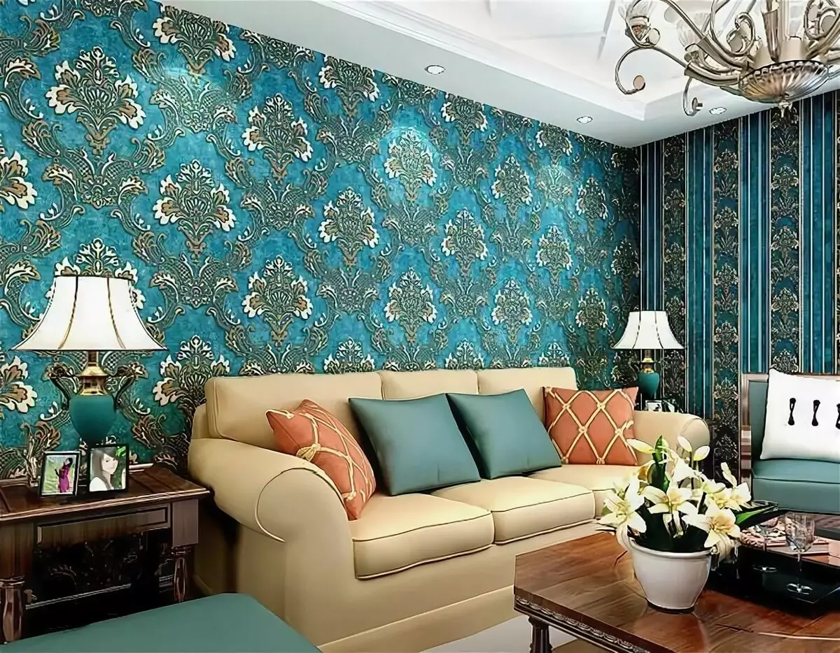 Wallpaper sa hall (162 mga larawan): Magagandang wallpaper sa pader sa living room 2021, Pangkalahatang-ideya ng mga pagpipilian sa estilo ng Provence, pumili ng madilim, kulay abo at iba pang mga kulay ng wallpaper 21224_98