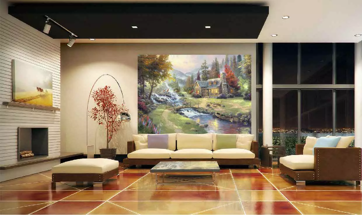 Väggmålning till hallen (111 foton): Design av fotobakgrund med rosor i det inre av vardagsrummet, valet av tapeter, expanderande utrymme, på väggen ovanför soffan och på andra ställen 21225_31