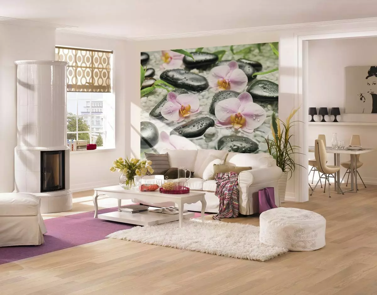 Fototapeta do haly (111 fotek): Design fotografií tapety s růží v interiéru obývacího pokoje, výběr tapet, rozšiřující se prostor, na zdi nad pohovkou a na jiných místech 21225_75