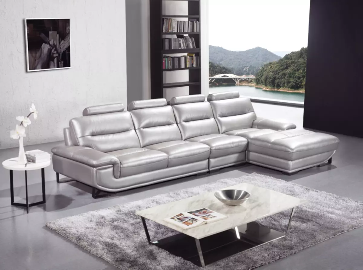 Leather Sofas sa living room (28 mga larawan): Interior design na may malaking elite brown at iba pang mga kulay na katad na supa 21230_22