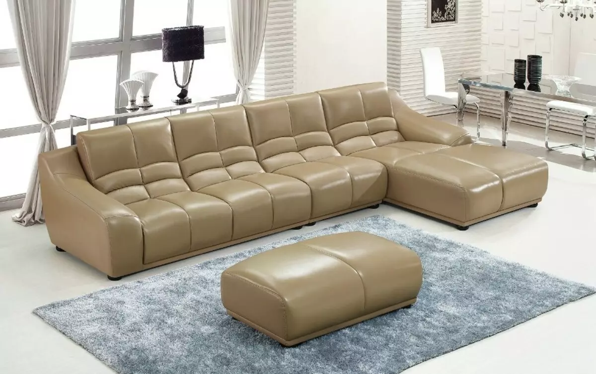 Leather Sofas sa living room (28 mga larawan): Interior design na may malaking elite brown at iba pang mga kulay na katad na supa 21230_5