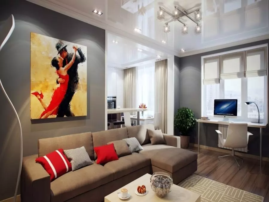 Jak udělat zeď v obývacím pokoji nad pohovkou? 49 fotografií Jak a jak ozdobit zeď v hale? Accent Wall Design nápady přes pohovku 21236_32