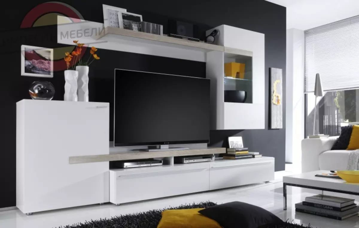Moderné diapozitívy pre obývaciu izbu (74 fotografií): modulárne a iné posuvné steny v miestnosti v modernom štýle. Módne nezvyčajné novinky 21238_24