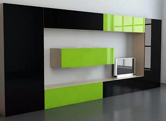 Moderné diapozitívy pre obývaciu izbu (74 fotografií): modulárne a iné posuvné steny v miestnosti v modernom štýle. Módne nezvyčajné novinky 21238_3