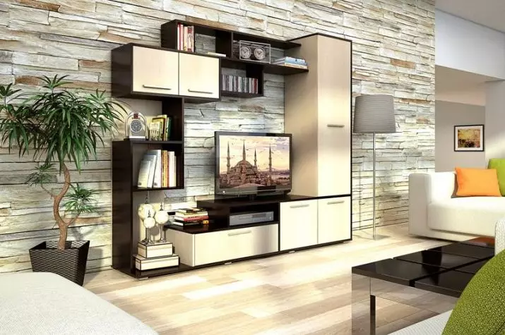Moderné diapozitívy pre obývaciu izbu (74 fotografií): modulárne a iné posuvné steny v miestnosti v modernom štýle. Módne nezvyčajné novinky 21238_38