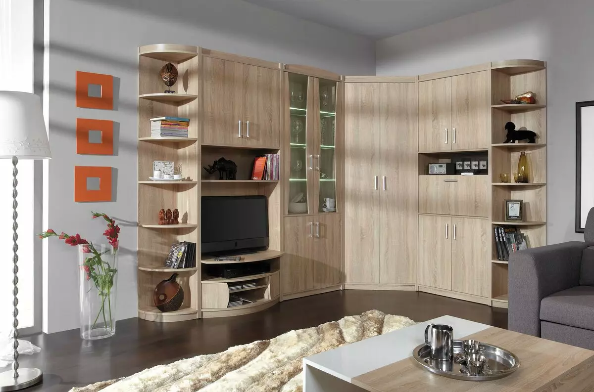 Eckwände im Wohnzimmer (80 Fotos): Wählen Sie die modernen modularen Wände mit einem Kleiderschrank und einer Mini-Mauer im klassischen Stil aus 21241_11