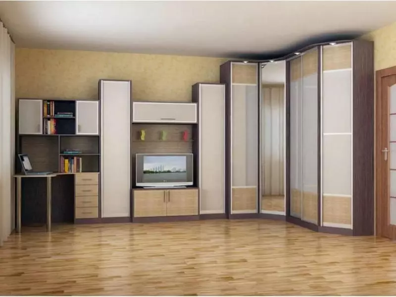 Dîwarên Corner li odeya rûniştinê (80 wêne): Li dîwarên modular ên modern ên bi werzîşê re hilbijêrin û di şêweya klasîk de 21241_21