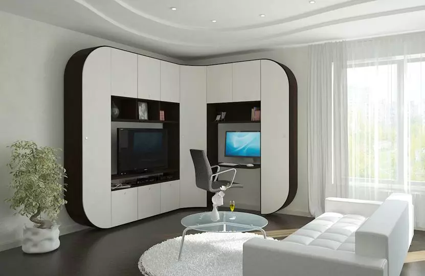 Eckwände im Wohnzimmer (80 Fotos): Wählen Sie die modernen modularen Wände mit einem Kleiderschrank und einer Mini-Mauer im klassischen Stil aus 21241_25