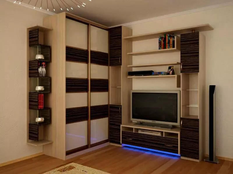 Dinding sudut di ruang tamu (80 foto): Pilih dinding modular modern dengan lemari pakaian dan dinding mini dalam gaya klasik 21241_27