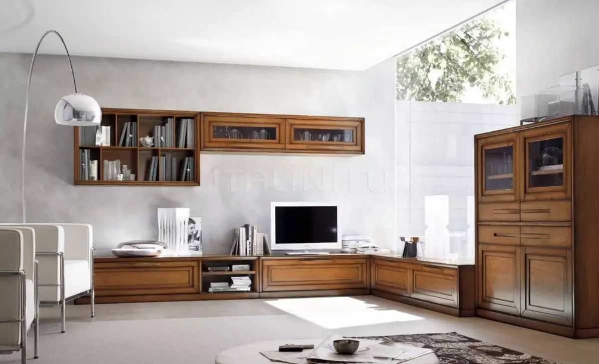Pareti d'angolo nel soggiorno (80 foto): selezionare le moderne mura modulari con un armadio e una mini-muro nello stile classico 21241_68