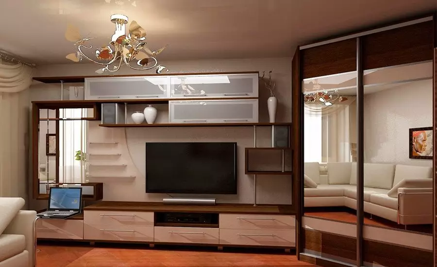 Dinding sudut di ruang tamu (80 foto): Pilih dinding modular modern dengan lemari pakaian dan dinding mini dalam gaya klasik 21241_70