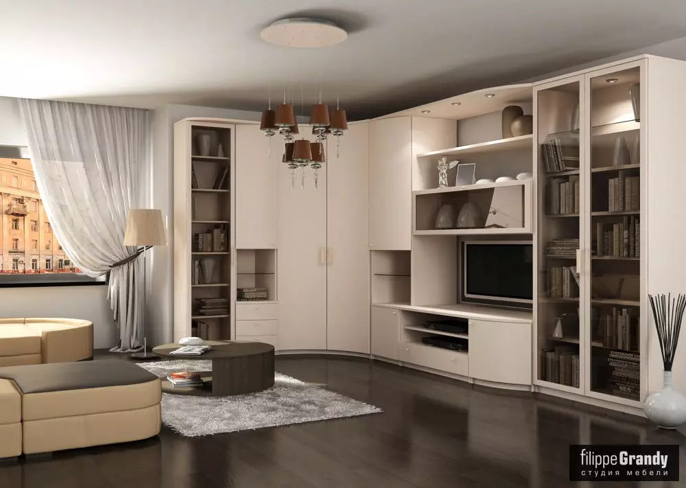 Paredes de esquina en la sala de estar (80 fotos): seleccione las modernas paredes modulares con un armario y una mini-pared en el estilo clásico 21241_8