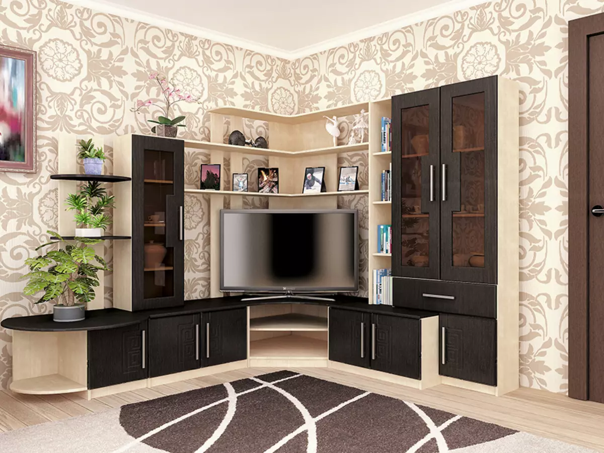 Gorki v obývacím pokoji (95 fotografií): Vyberte si skříňky na nádobí a pod televizi v hale. Posuňte stěny ve stylu klasické a další 21243_32