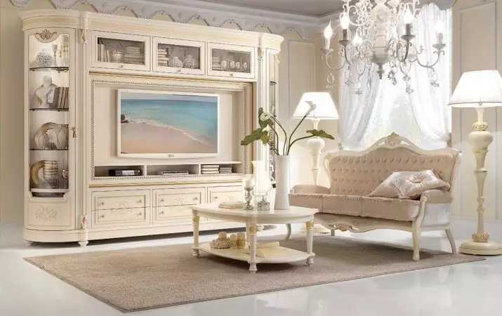 Gorki na sala de estar (95 fotos): Selecione armários para pratos e sob a TV no corredor. Slide paredes no estilo do clássico e outros 21243_62