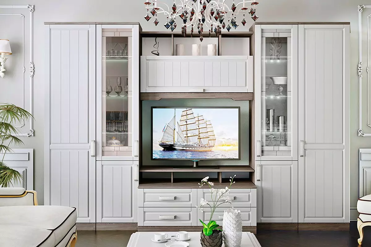 Gorki v obývacím pokoji (95 fotografií): Vyberte si skříňky na nádobí a pod televizi v hale. Posuňte stěny ve stylu klasické a další 21243_85