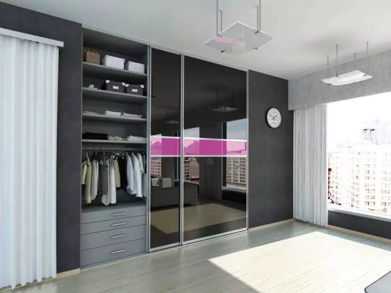 Шкафове в хола (69 снимки): гардероб на цялата стена в залата и вградени гардероби, радиус съвременен шкаф и други модели 21248_53