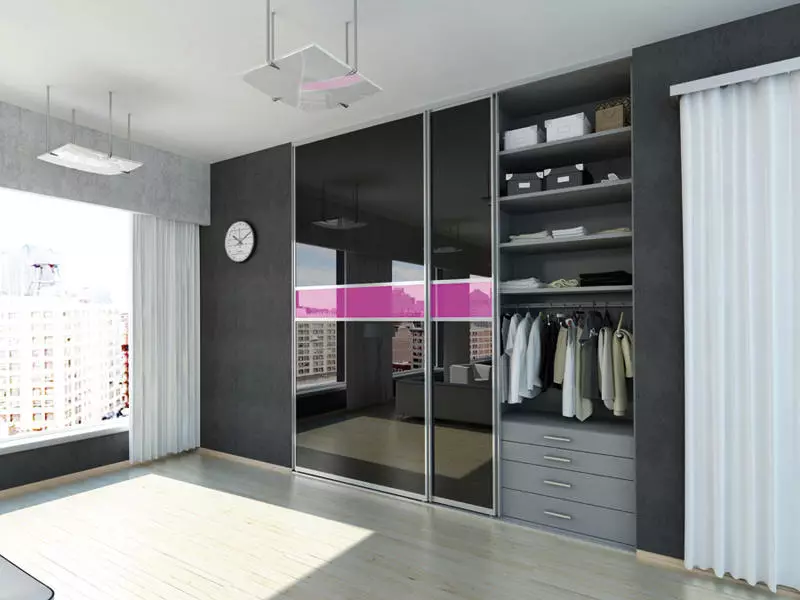Tủ quần áo tủ quần áo trên toàn bộ bức tường trong phòng khách (61 ảnh): Tủ quần áo tích hợp với TV bên trong trong nội thất, thiết kế tủ gương cho một hội trường 21250_7