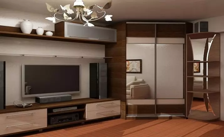 Garderobe i stuen under TV-en (42 bilder): Velg skapet til hele veggen i hallen, et vinkelvedlegg og en innebygd garderobe 21258_2