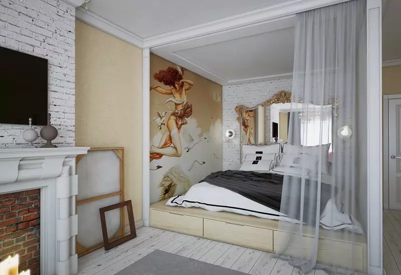 Зониране спалнята с пердета (45 снимки): Изберете дяловете на спиралата за отделяне на стаята до спалнята и хола. Как с помощта на завесата, за да се разделят на стаята в зоната? 21268_38