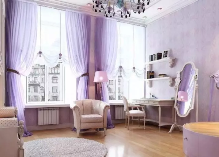 Lilla gardiner i soverommet (38 bilder): lilla og lavendel gardiner med lys av lys farge i soverommet interiør, plomme gardiner 21272_28