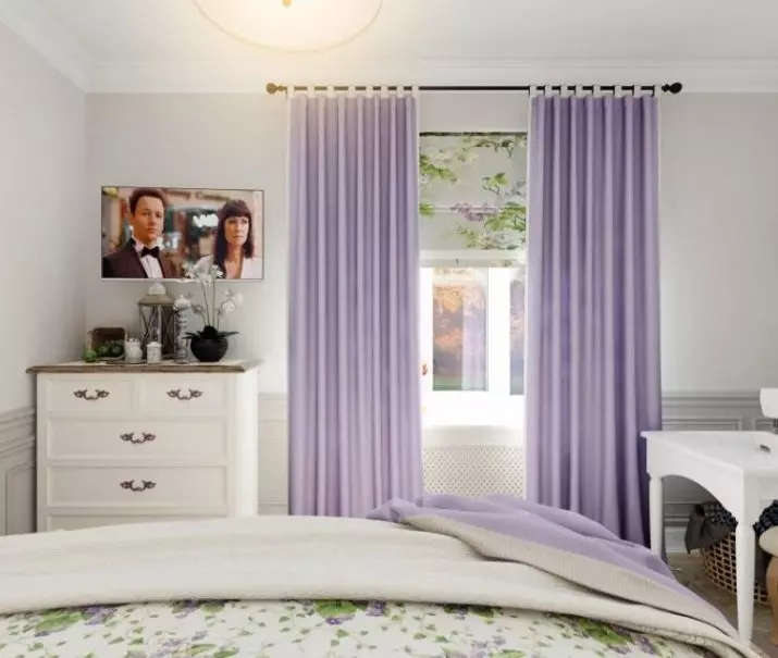 Lilla gardiner i soverommet (38 bilder): lilla og lavendel gardiner med lys av lys farge i soverommet interiør, plomme gardiner 21272_31