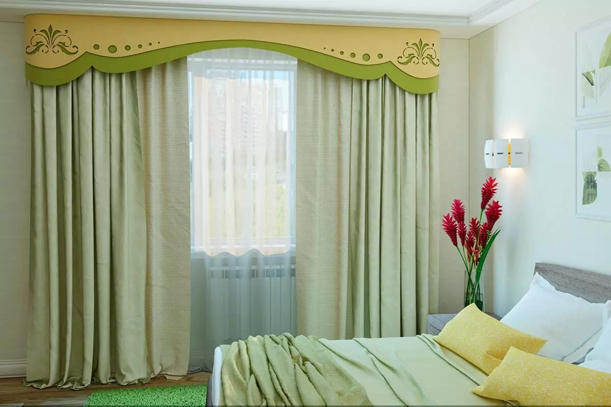 Lambreks为卧室（55张照片）：来自Tulle的新设计窗帘，带有Bandanda的特点，选择窗户美丽和时尚的窗帘 21275_10
