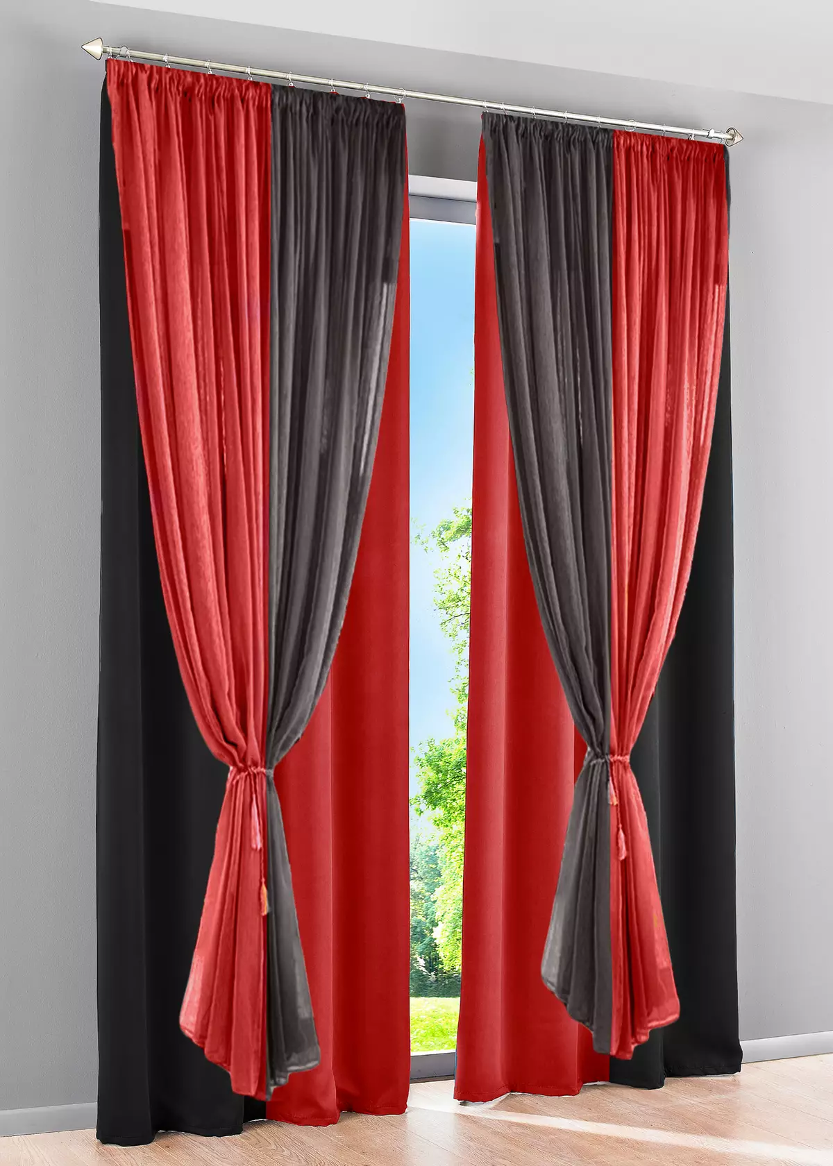 фото красных штор в гостиную