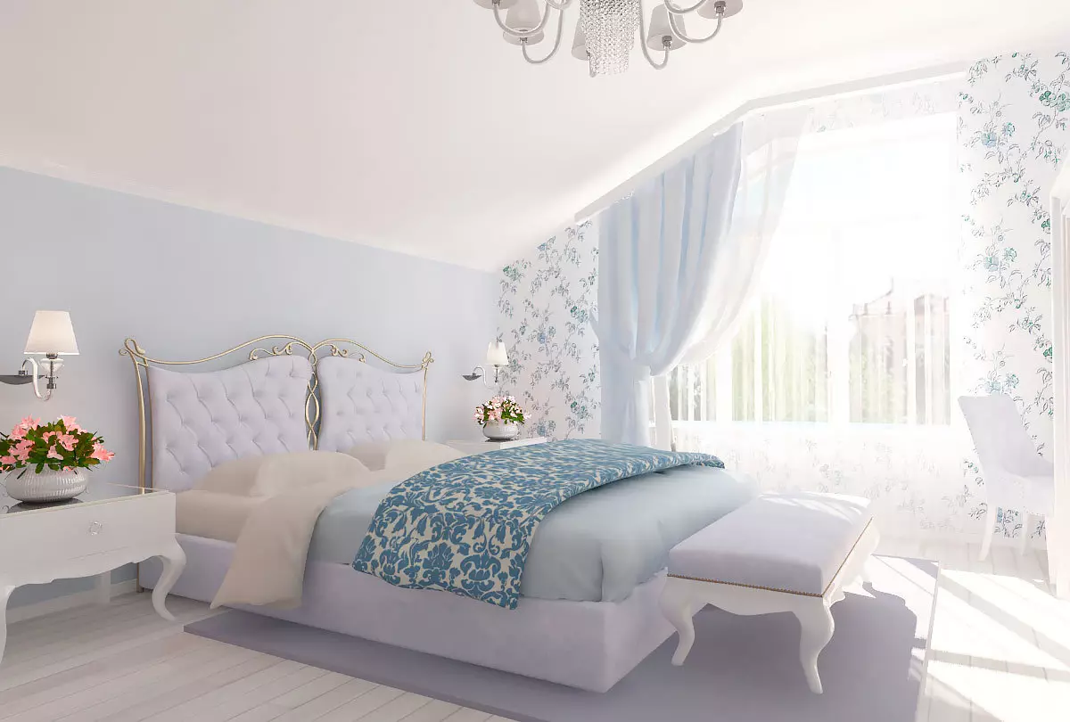 Vorhänge im blauen Schlafzimmer (27 Fotos): Welche Tönen eignen sich für Tapeten von Blau? 21285_12
