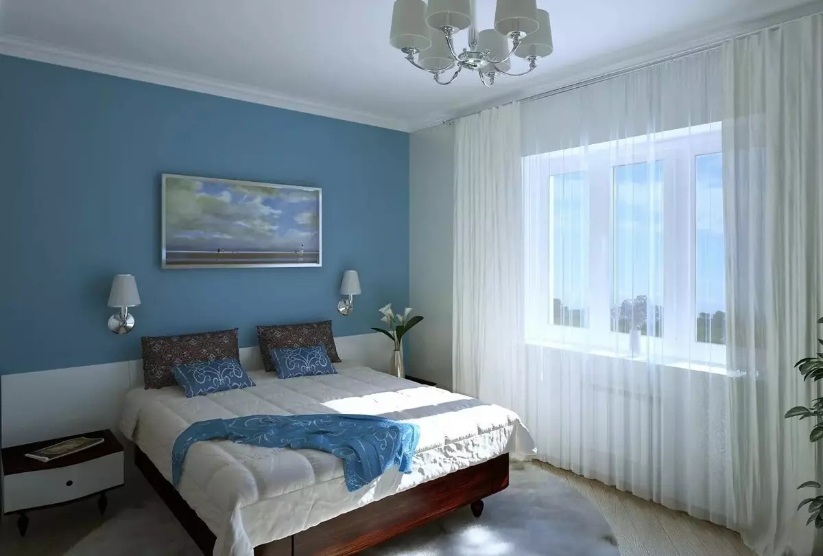 窗簾在臥室藍（27張）：什麼色調是適合藍色的牆紙？ 21285_13