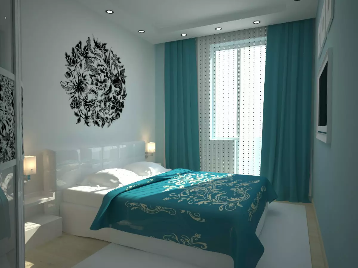 Langsir di bilik tidur biru (27 foto): Apa warna yang sesuai untuk kertas dinding biru? 21285_16