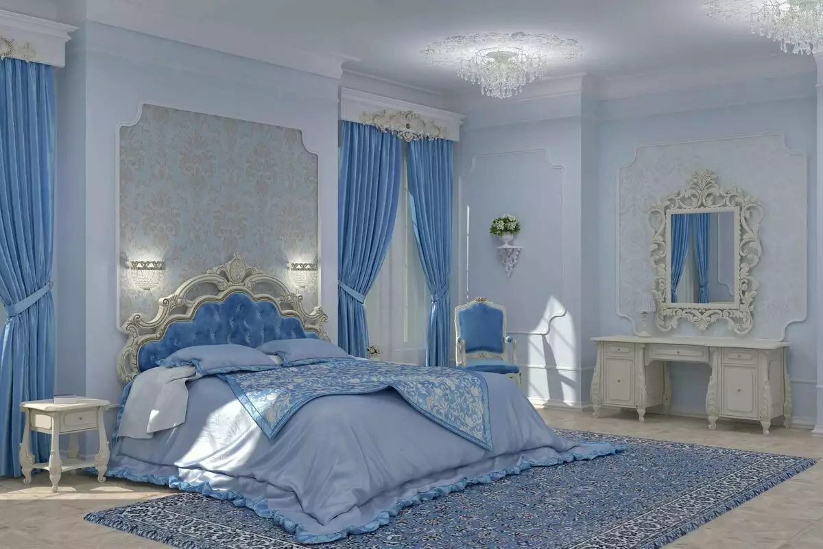 Užuolaidos mėlyname miegamajame (27 nuotraukos): Kokie atspalviai tinka mėlynos tapetai? 21285_18