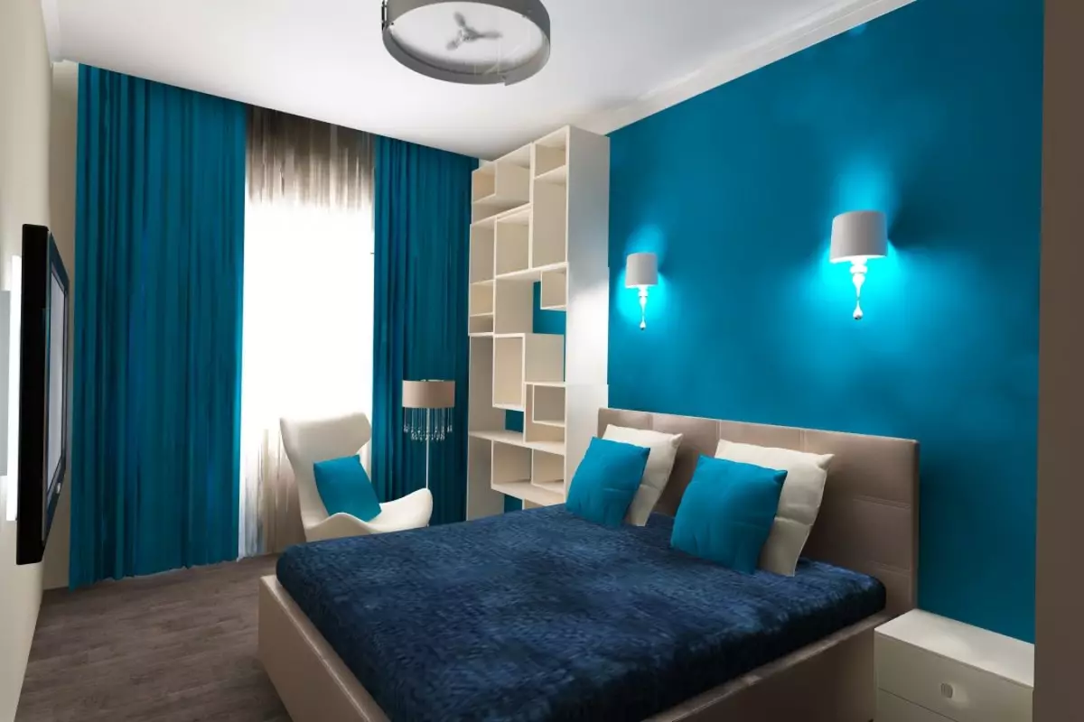 Cortinas no quarto azul (27 fotos): Que tons são adequados para papel de parede de azul? 21285_24