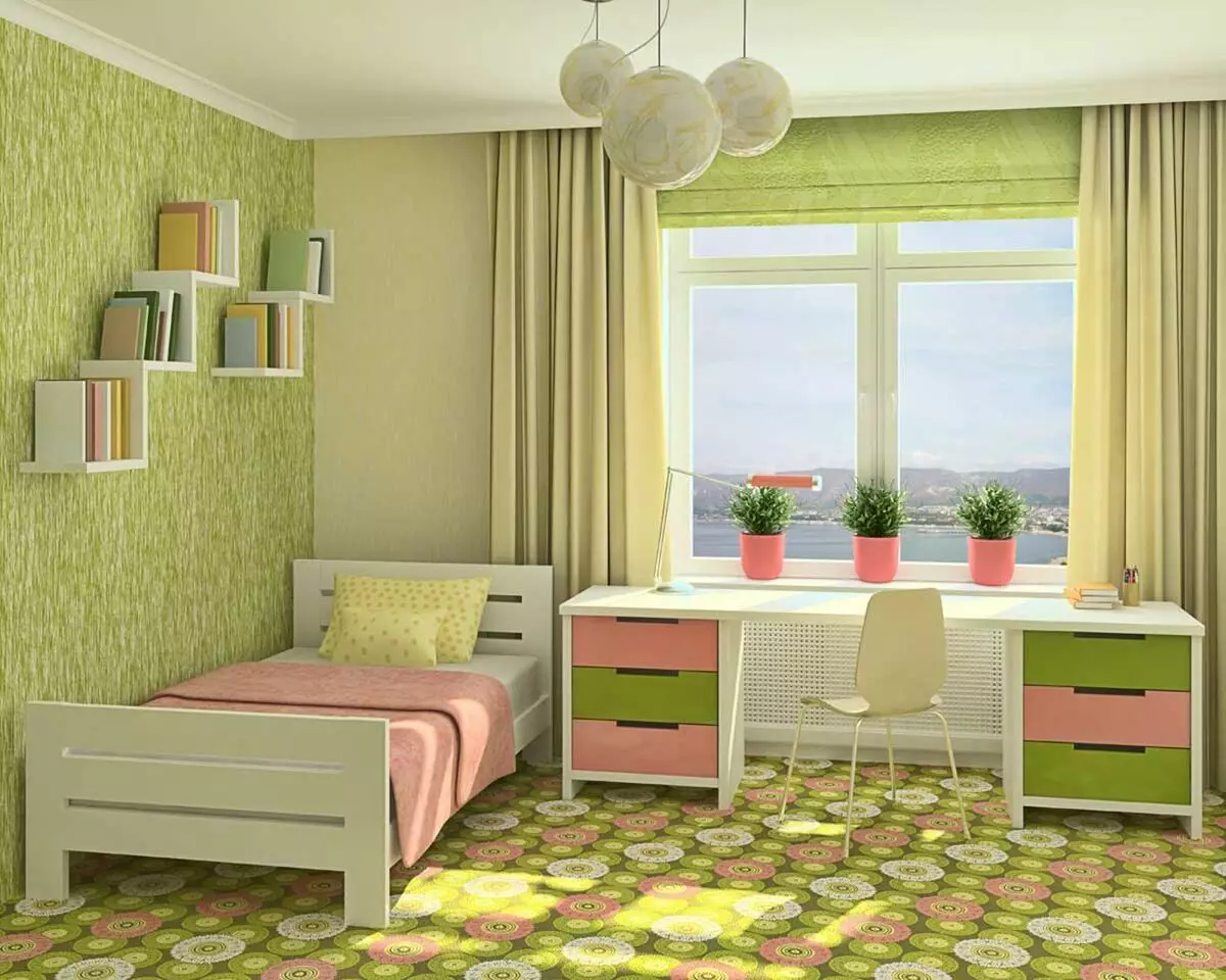 在卧室绿色的窗帘（58张）：用薄荷和浅绿色的窗帘，翡翠窗帘和深绿色的窗帘，其他选项的室内设计 21286_16
