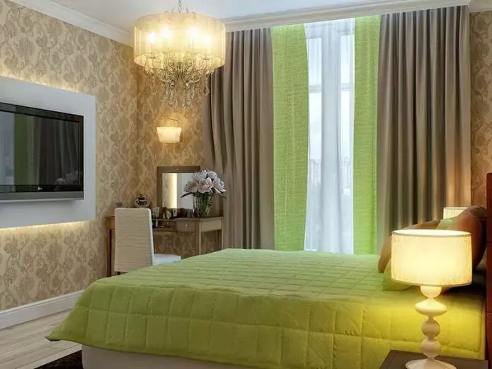 Tende verdi in camera da letto (58 foto): interni con menta e tende verdi leggere, design con tende smeraldo e tende scure verdi, altre opzioni 21286_25